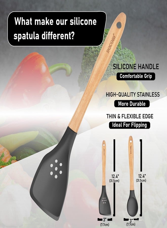 DOCOSS Pack of 6 Wooden Spatula for Non Stick Pan/Silicone Spatula for Kitchen/Spatula for Cake/Spatulas for Cooking Spoon Set,Baking Accessories(Black) - Image 3